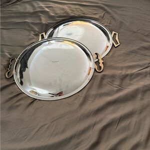 VTG MCM Kromex Holiday Giftware 570 Round Serving Tray Platter Gold Tone Handles